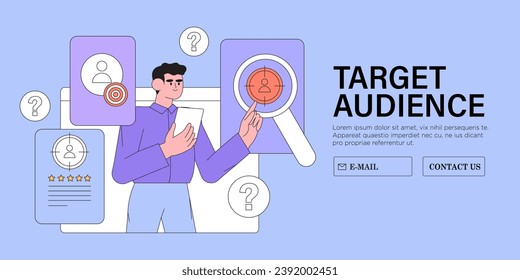 Target customer traffic concept, audience outreach and sales generation. Customer attraction campaign, accurate promo advertising and seo marketing on social media. Focus group vector illustration.