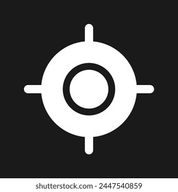 Target dark mode glyph ui icon. Focus on chosen goal. Marketing tool. User interface design. White silhouette symbol on black space. Solid pictogram for web, mobile. Vector isolated illustration