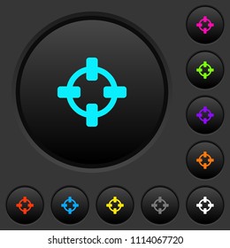 Target dark push buttons with vivid color icons on dark grey background