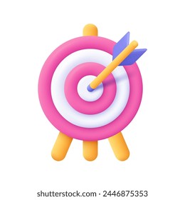 Target and dart arrow. Business finance target, goal of success, target achievement concept. 3d vector icon. Cartoon minimal style.