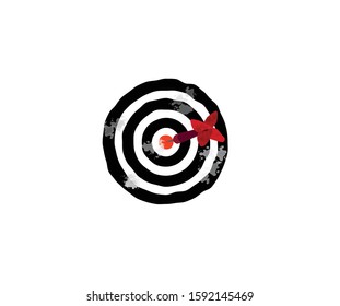 target dart  with arrow on white background in watercolor. Success target marketing Concept, sign symbol background,  vector illustration.