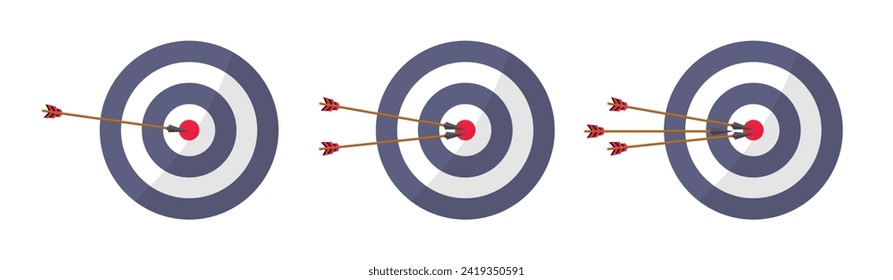 Target with dart arrow set of three. Archery target with arrow. Goal achievement concept. Vector illustration.