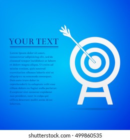 Target with dart in black flat icon on blue background. Vector Illustration