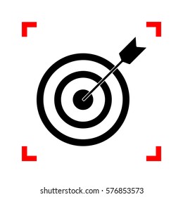 Target with dart. Black icon in focus corners on white background. Isolated.