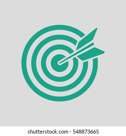 Target with dart in bulleye icon. Gray background with green. Vector illustration.