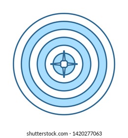Target With Dart In Center Icon. Thin Line With Blue Fill Design. Vector Illustration.