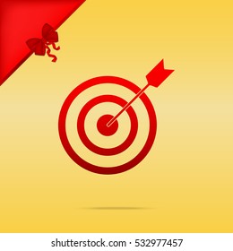 Target with dart. Cristmas design red icon on gold background.