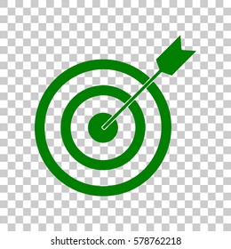 Target with dart. Dark green icon on transparent background.