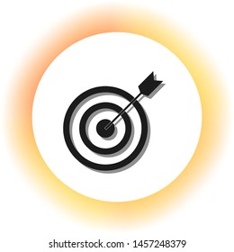 Target with dart. Dark icon with shadow on the glowing circle button. Illustration.