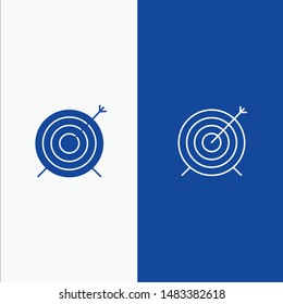 Target, Dart, Goal, Focus Line and Glyph Solid icon Blue banner Line and Glyph Solid icon Blue banner