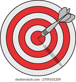 Ziel mit Dart, das auf die Bullseye-Vektorgrafik trifft