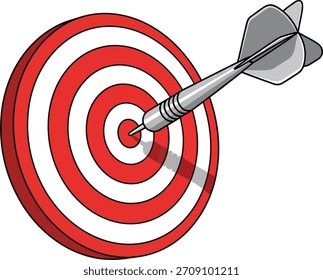 Ziel mit Dart, das auf die Bullseye-Vektorgrafik trifft