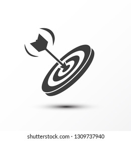 Target with Dart Icon. Vector Game or Business Strategy Symbol with Arrow in the Centre of Bullseye.