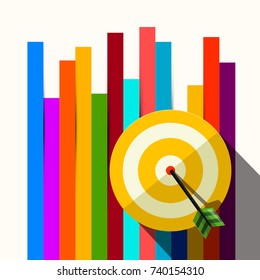 Target with Dart on Colorful Papers Background, Vector.