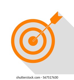 Target with dart. Orange icon with flat style shadow path.