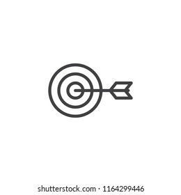 Target with dart outline icon. linear style sign for mobile concept and web design. Dartboard and goal simple line vector icon. Symbol, logo illustration. Pixel perfect vector graphics