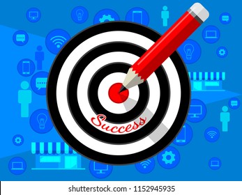 Target dart and pencil template design for business strategy. Shooting target market success solutions concept. Vector flat style illustration on blue background.