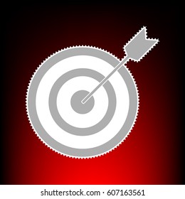 Target with dart. Postage stamp or old photo style on red-black gradient background.