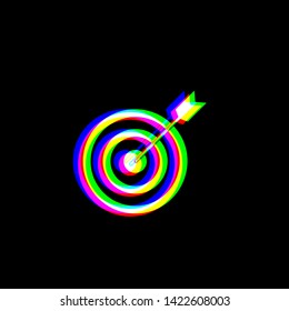 Target with dart. Red, green and blue unfocused contour icon at black background. Illustration.