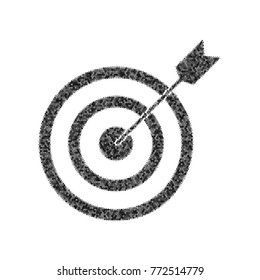 Target with dart. Vector. Black icon from many ovelapping circles with random opacity on white background. Noisy. Isolated.