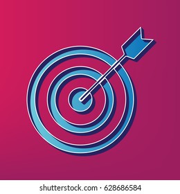 Target with dart. Vector. Blue 3d printed icon on magenta background.