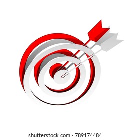 Target with dart. Vector. Detachable paper icon with red body stock. Isolated.