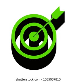 Target with dart. Vector. Green 3d icon with black side on white background. Isolated.