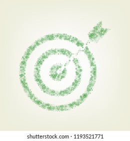 Target with dart. Vector. Green hexagon rastered icon and noised opacity and size at light green background with central light.