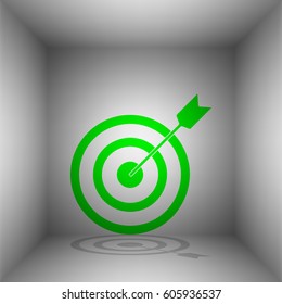 Target with dart. Vector. Green icon with shadow in the room.
