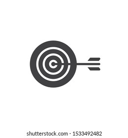 Target with dart vector icon. filled flat sign for mobile concept and web design. Target and arrow glyph icon. Symbol, logo illustration. Vector graphics