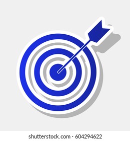 Target with dart. Vector. New year bluish icon with outside stroke and gray shadow on light gray background.