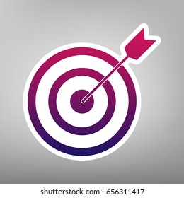 Target with dart. Vector. Purple gradient icon on white paper at gray background.