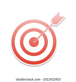 Target with dart. Vector. Reddish icon with white and gray shadow on white background. Isolated.