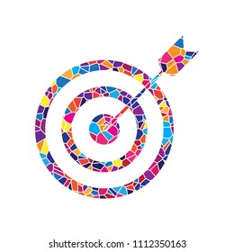 Target with dart. Vector. Stained glass icon on white background. Colorful polygons. Isolated.