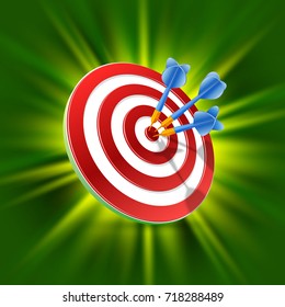 Target with darts 3d art on the green background. Vector illustration