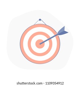 Target for darts, darts board, the arrow hit the target, aim. Achieve the goal icon concept, accurate hit, mission or task Complete. Flat outline vector illustration.