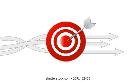 target and darts and different destinations arrows over a white background
