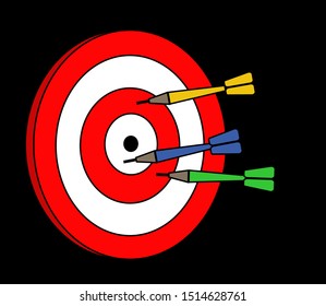 Target and darts on a black background. Symbol. Vector illustration.
