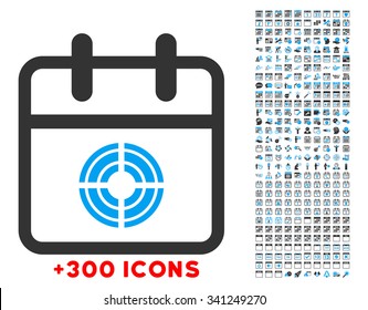 Target Date vector icon with additional 300 date and time management pictograms. Style is bicolor flat symbols, blue and gray colors, rounded angles, white background.