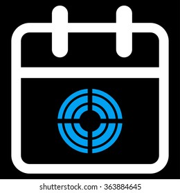 Target Date vector icon. Style is bicolor flat symbol, blue and white colors, rounded angles, black background.