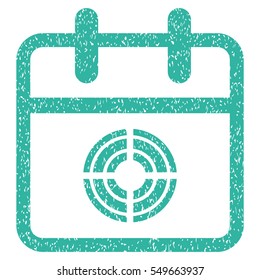 Target Day grainy textured icon for overlay watermark stamps. Flat symbol with scratched texture. Dotted vector cyan ink rubber seal stamp with grunge design on a white background.