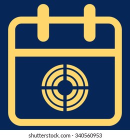 Target Day vector icon. Style is flat symbol, yellow color, rounded angles, blue background.