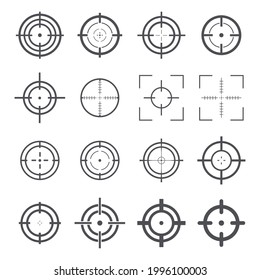 Juego grande del icono de destino. Enfocar los elementos de la marca ocular del toro del cursor. El objetivo es que los francotiradores disparen símbolos de grandes grupos. Vector aislado en blanco