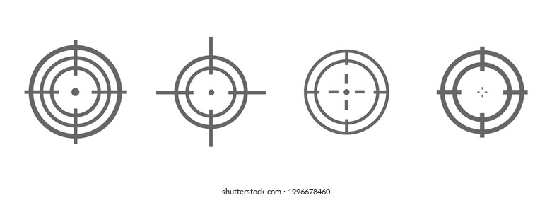 Target destination icon set. Aim sniper shoot group. Focus cursor bull eye mark collection. Vector isolated on white