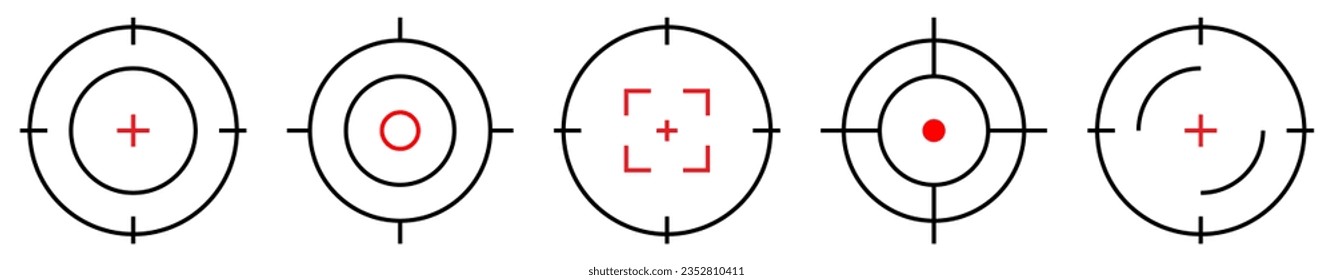 Conjunto de iconos de destino. Objetivo grupo de disparos de francotiradores. Ilustración del vector