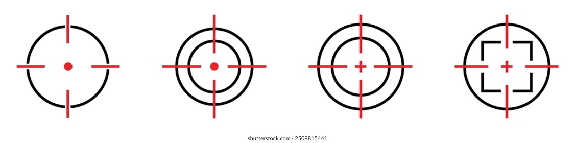 Conjunto de ícones de destino. Aim sniper atirar grupo. Focaliza a coleção de marcas de olho de topo do cursor. Vetor isolado em branco. vetor de ações. ilustração.