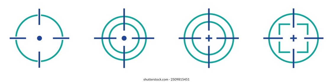 Target destination icon set. Aim sniper shoot group. Focus cursor bull eye mark collection. Vector isolated on white. stock vector. illustration.