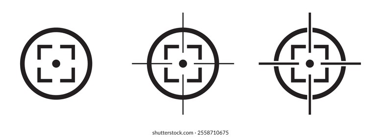 Target destination icon set. Aim sniper shoot group. Focus cursor bull eye mark collection. 