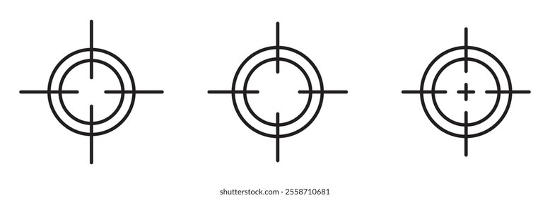 Target destination icon set. Aim sniper shoot group. Focus cursor bull eye mark collection. 