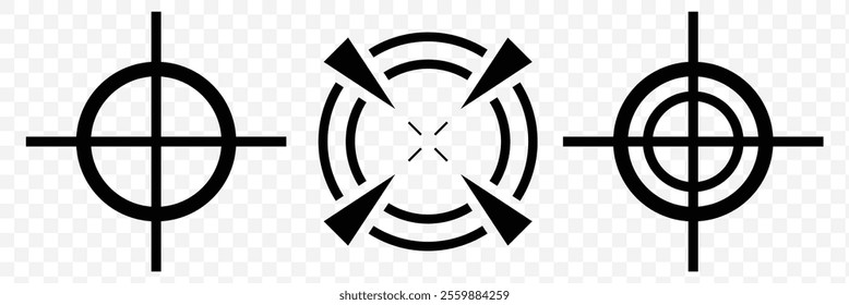 Target destination icon set. Aim sniper shoot group. Focus cursor bull eye mark collection. Vector isolated on transparent background. eps 10.